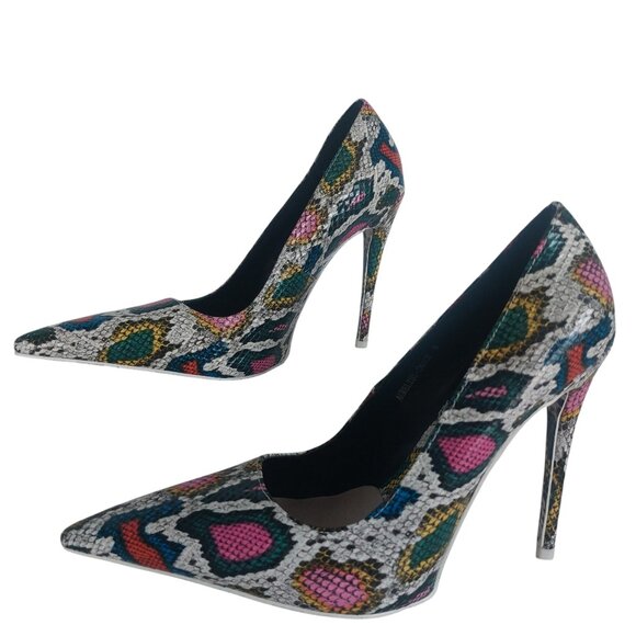 AZALEA WANG Stilettos Pumps Sz 8 Faux Snake Mob Wife Glam Pink White Pointy Toe - Picture 7 of 15